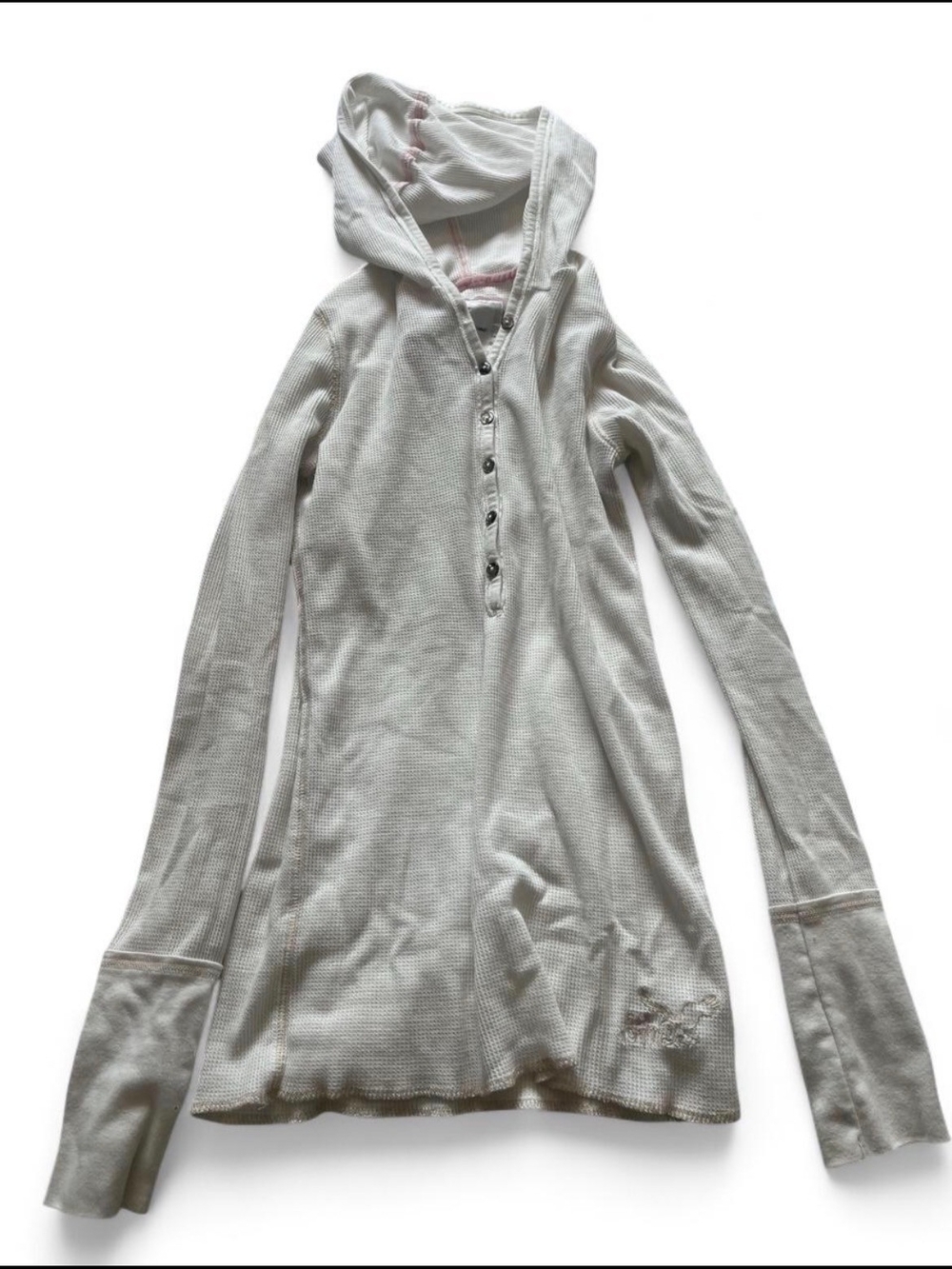 American Eagle Outfitters Light Gray Hooded Henley Sweater